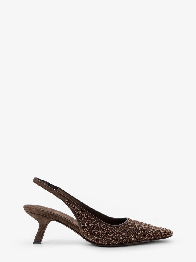 Brunello Cucinelli Suede Slingback Pumps With Monili Decoration Nero