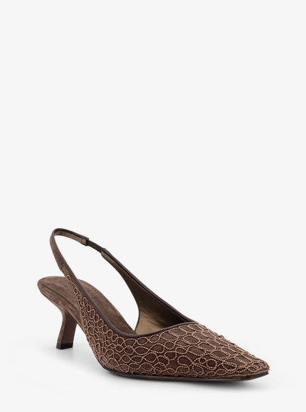 Brunello Cucinelli Suede Slingback Pumps With Monili Decoration