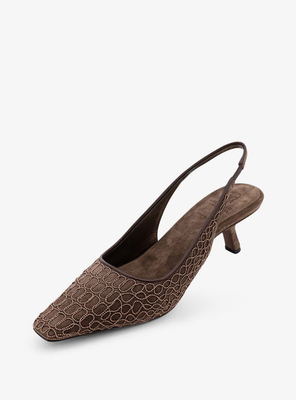Brunello Cucinelli Suede Slingback Pumps With Monili Decoration