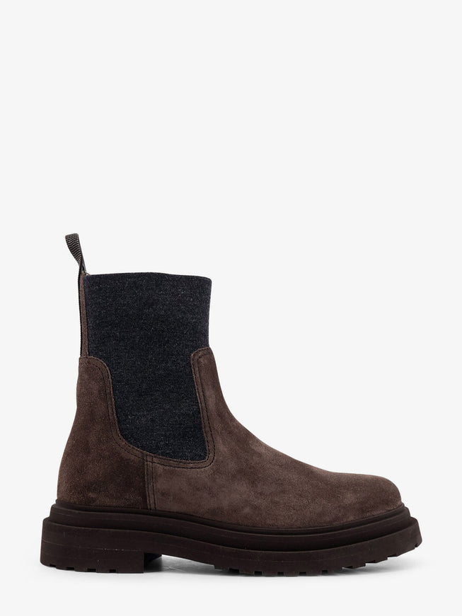 Brunello Cucinelli Suede Ankle Boots With Monili Detail Dark Brown