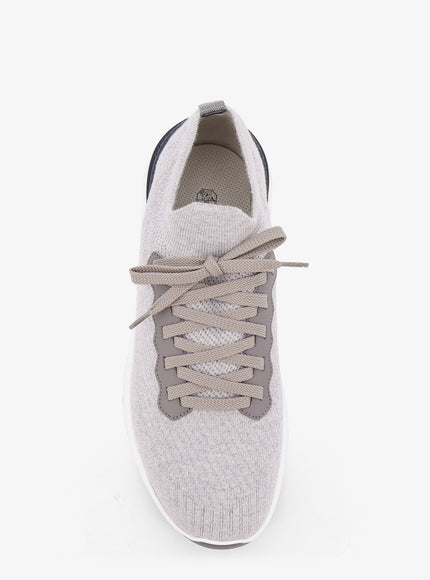 Brunello Cucinelli Cotton Knit Sneakers With Leather Inserts