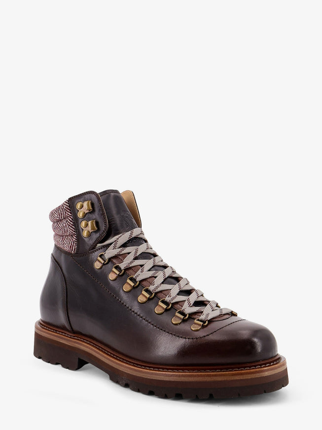 Brunello Cucinelli Mountain Boot Leather Ankle Boots With Wool And Cashmere Insert