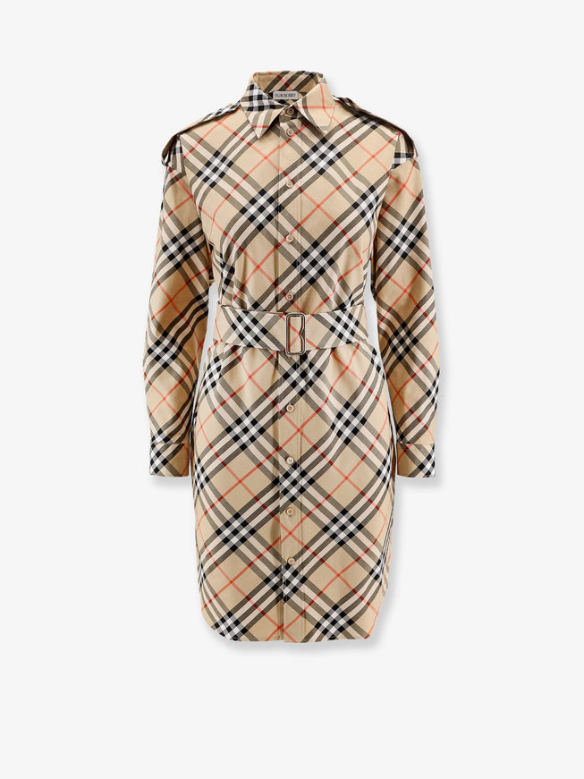Burberry Chemisier Cotton Short Dress With Check Print Sand Ip Check