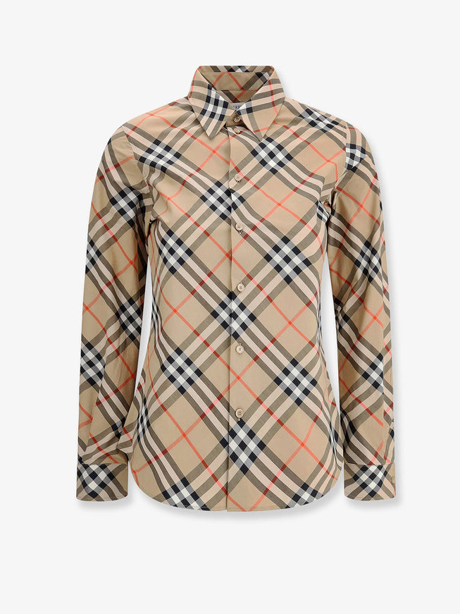 Burberry Cotton Shirt With Burberry Check Motif Sand
