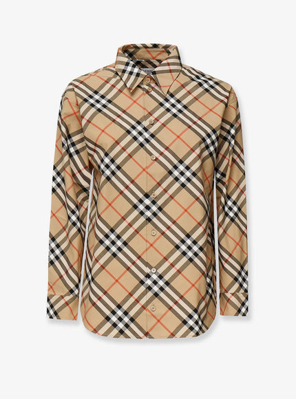 Burberry Cotton Shirt With Burberry Check Motif Sand Ip Check