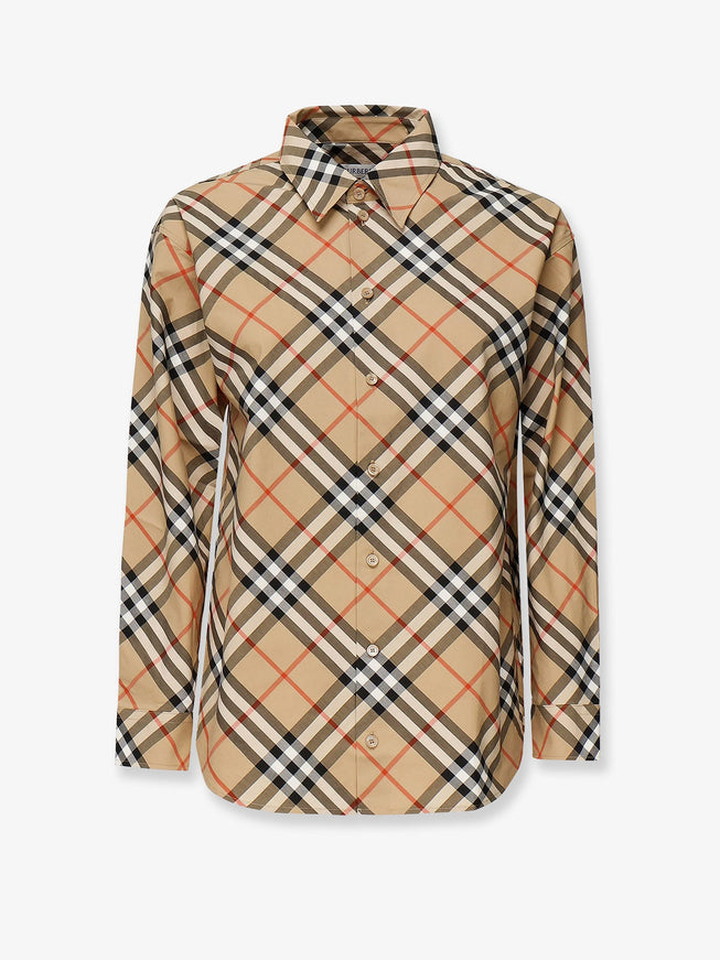 Burberry Cotton Shirt With Burberry Check Motif Sand Ip Check