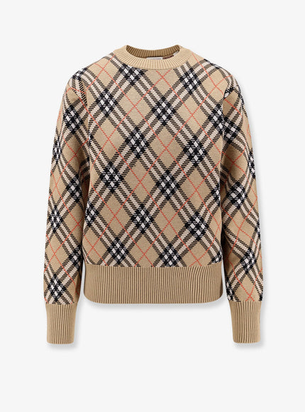 Burberry Wool Sweater With Burberry Check Motif Sand