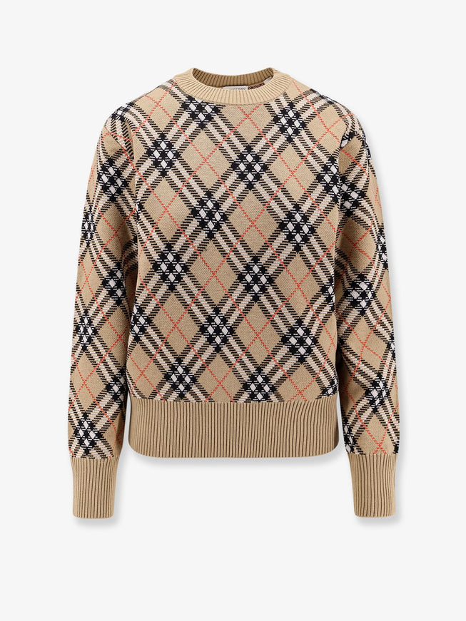 Burberry Wool Sweater With Burberry Check Motif Sand