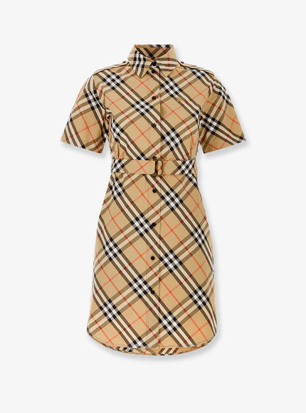 Burberry Chemisier Cotton Dress With Check Print Sand Check