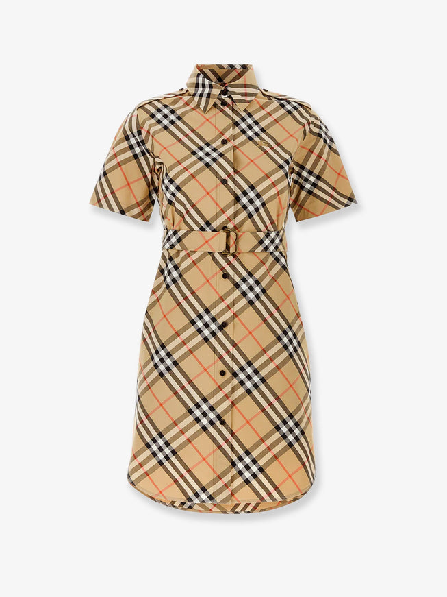 Burberry Chemisier Cotton Dress With Check Print Sand Check