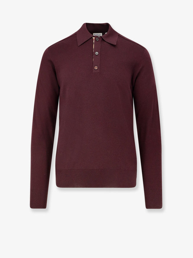 Burberry Marcus Ls Ct Wool Polo Shirt Mahogany Red