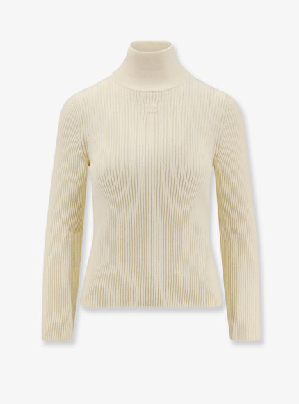Celine Ribbed Stretch Wool Turtleneck Sweater Offwhite