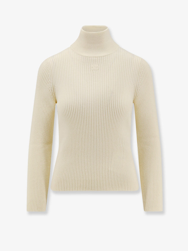 Celine Ribbed Stretch Wool Turtleneck Sweater Offwhite