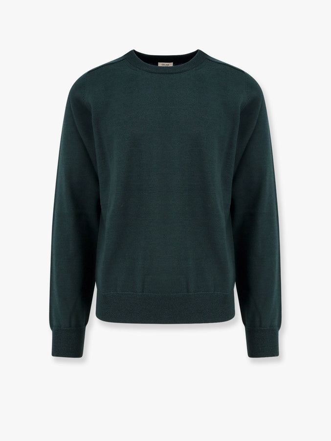 Celine Wool Sweater With Embroidered Logo On The Front Verde