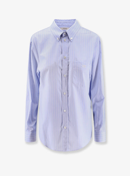 Celine Striped Cotton Shirt Bleu Craie Navy