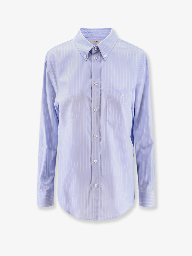 Celine Striped Cotton Shirt Bleu Craie Navy