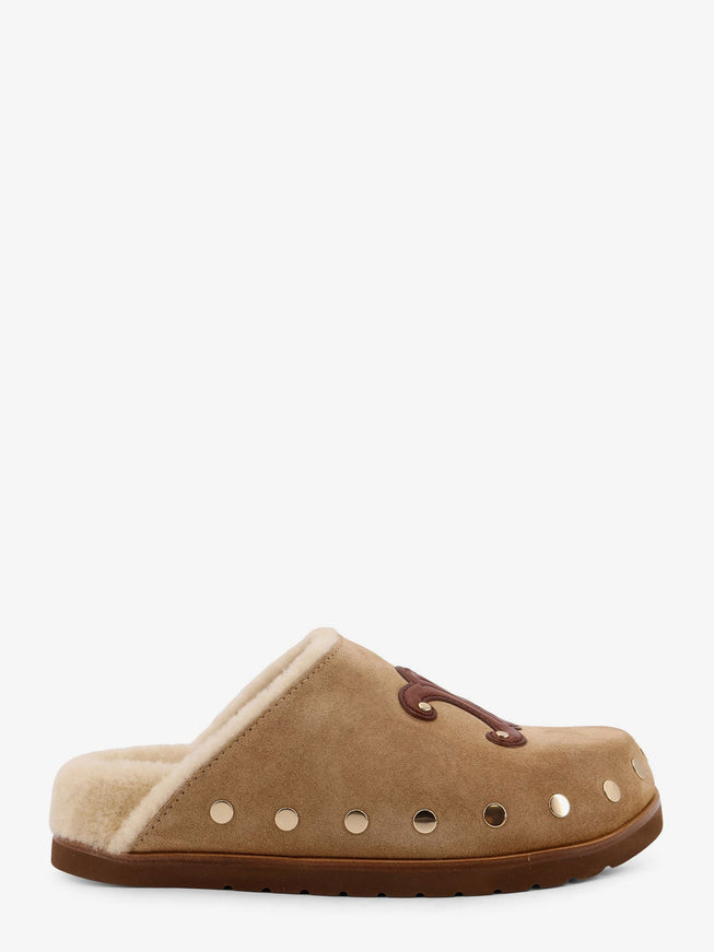 Celine Leather Sabot Sandal With Triomphe Logo Peanut