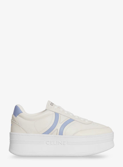Celine Leather Block Sneakers With Triomphe Logo On The Back Milklightblue