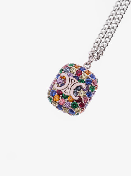 Celine Metal Necklace With Multicolor Pendant
