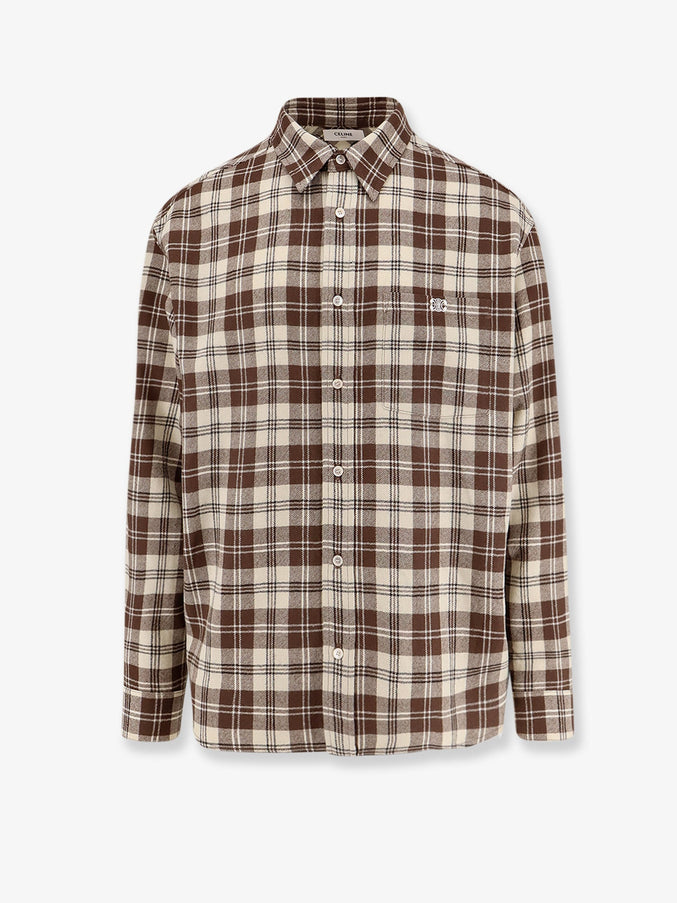 Celine Madras Wool Shirt Beige Marron