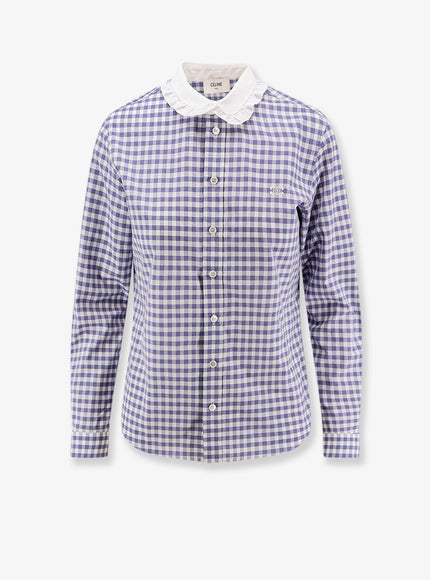 Celine Vichy Cotton Shirt Blanc Bleu