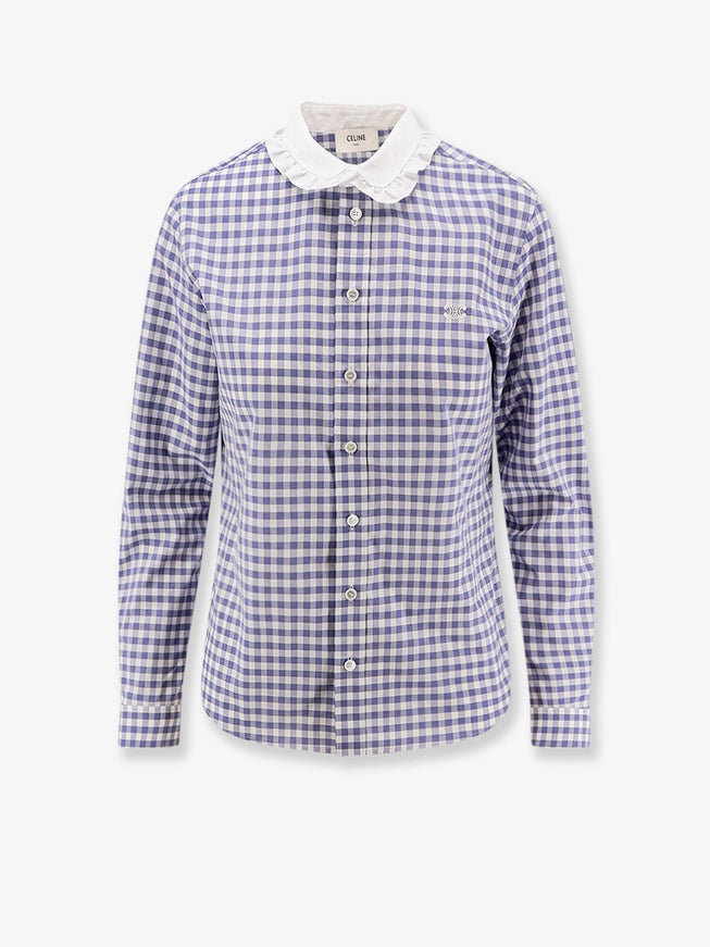 Celine Vichy Cotton Shirt Blanc Bleu