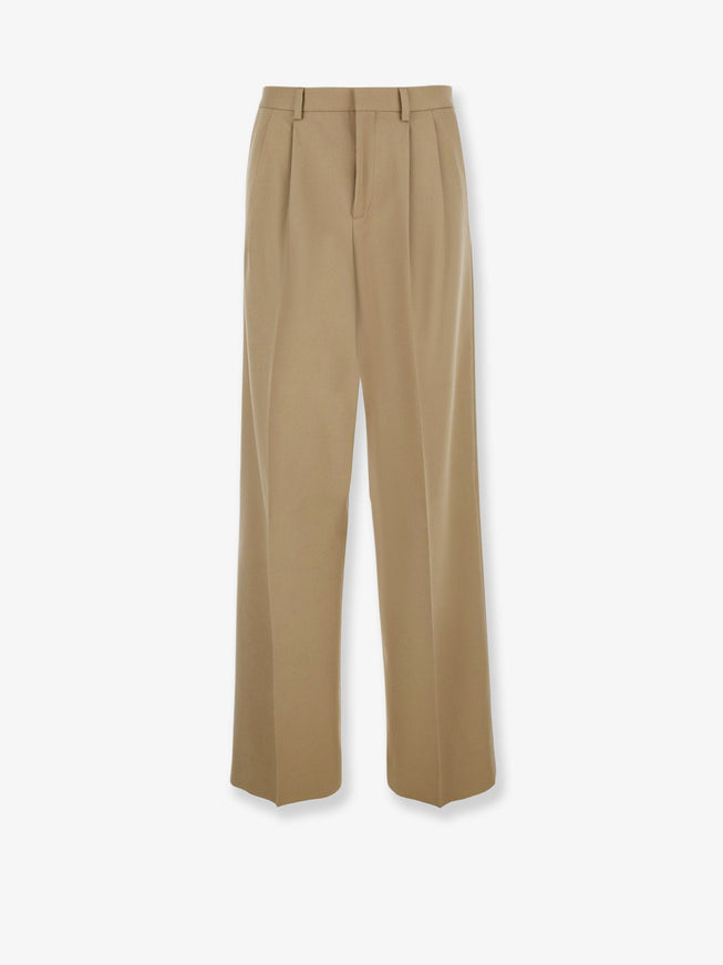 Celine Wool And Cotton Trousers Beige Militaire