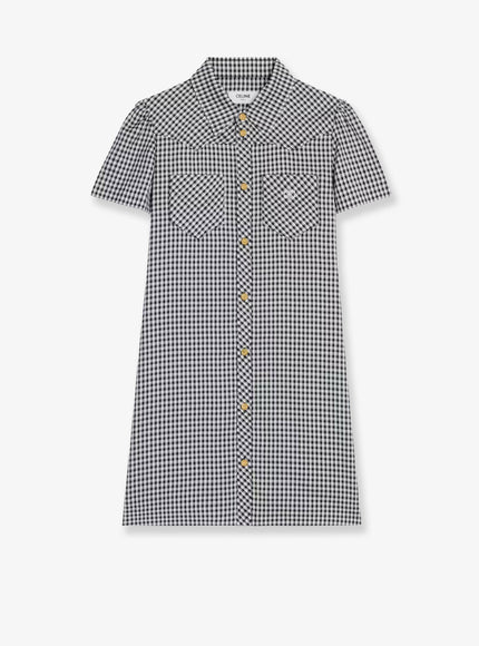 Celine Vichy Silk Mini Chemisier Dress Craiegrisbleu