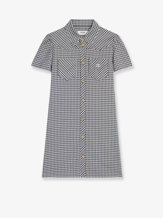 Celine Vichy Silk Mini Chemisier Dress Craiegrisbleu