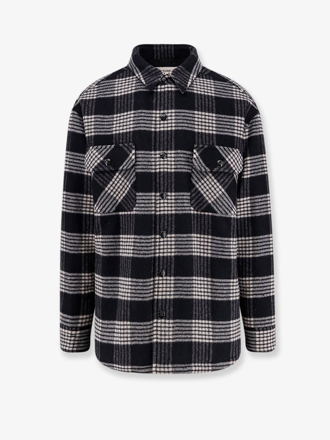 Celine Quilted Overshirt Wool Shirt Noir Craie