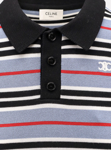Celine Cotton Knit Polo Shirt With Striped Motif