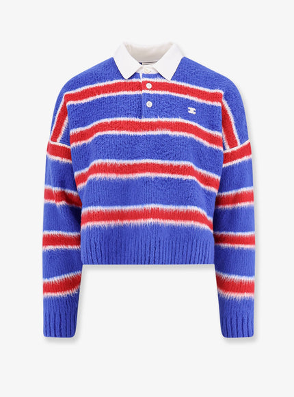 Celine Brushed Cotton Polo Sweater Blue Red Ecru