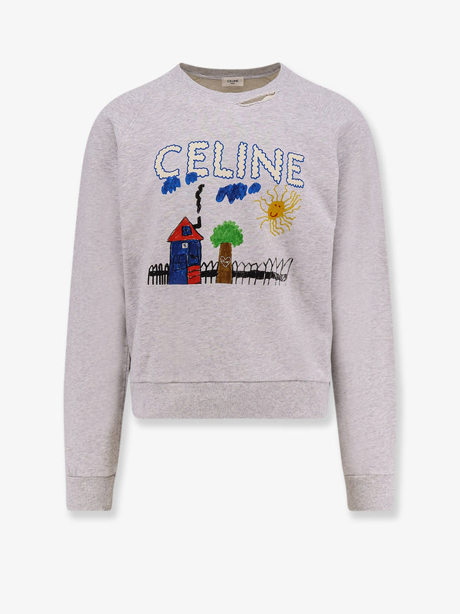 Celine Cotton Sweatshirt With Multicolor Print Pale Grey Multico