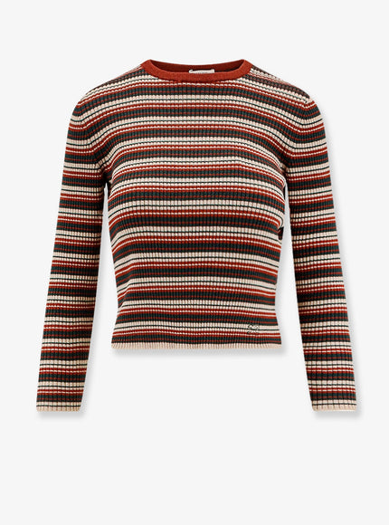 Celine Striped Stretch Wool Sweater Beigegreenbrown