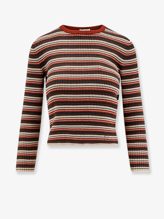 Celine Striped Stretch Wool Sweater Beigegreenbrown