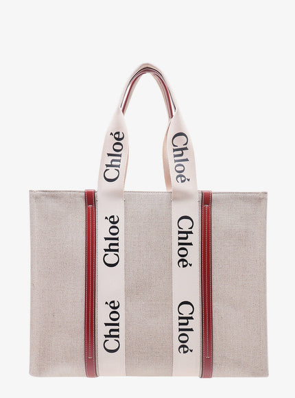 Chloe' Linen Shoulder Bag With Logo Print Uni Beige