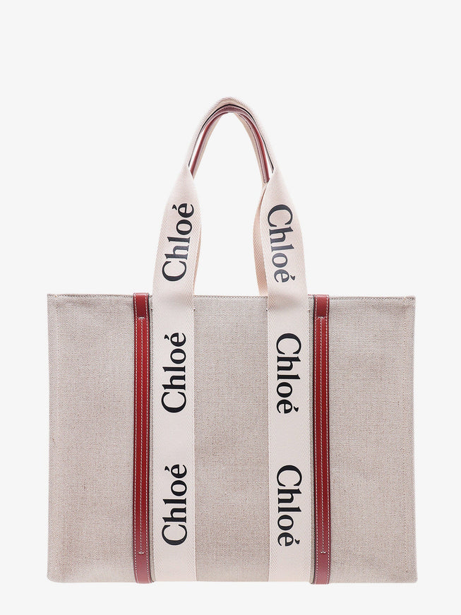 Chloe' Linen Shoulder Bag With Logo Print Uni Beige