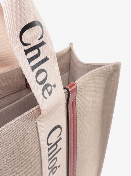 Chloe' Linen Shoulder Bag With Logo Print
