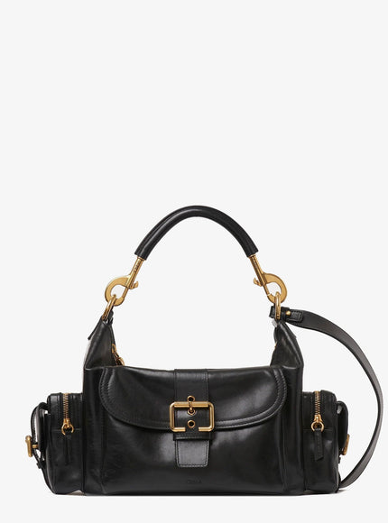 Chloe' Carry Shiny Buffalo Leather Shoulder Bag Uni Nero