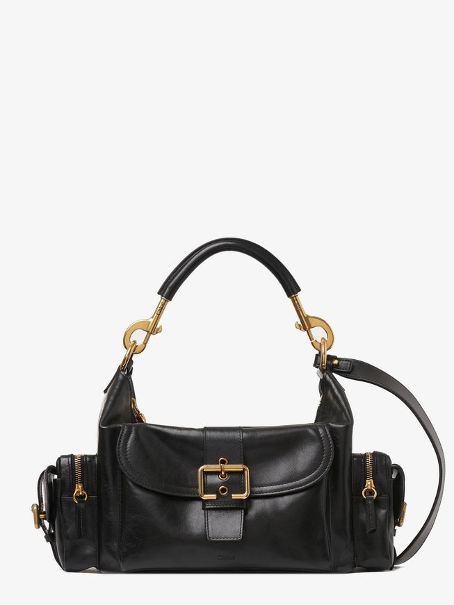 Chloe' Carry Shiny Buffalo Leather Shoulder Bag Uni Nero