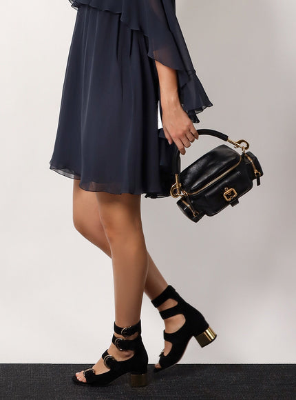 Chloe' Small Double Carry Leather Bag With Multipocket Detail