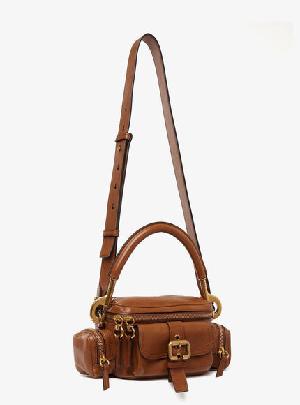 Chloe' Small Double Carry Leather Bag With Multipocket Detail