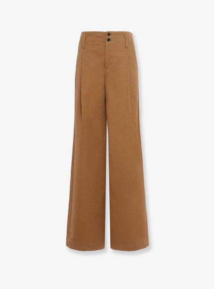 Chloe' Wide Leg Canvas Trousers Mustard Brown