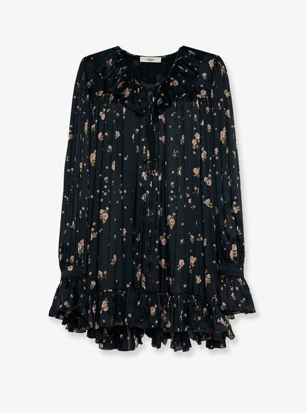 Chloe' Silk Short Dress Black