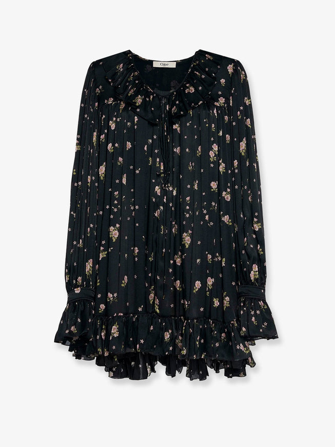 Chloe' Silk Short Dress Black