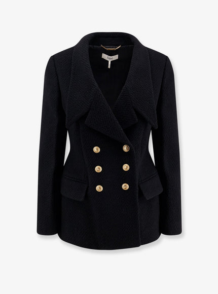 Chloe' Double-Breasted Virgin Wool Blend Blazer Black