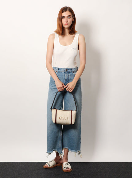 Chloe' Chloè Carry Canvas Shoulder Bag With Logo Embroidery