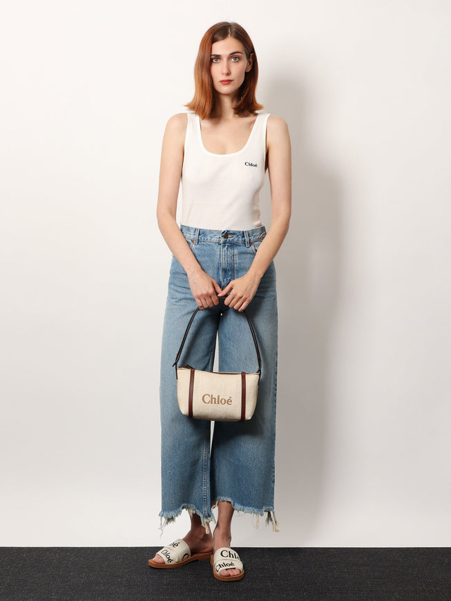 Chloe' Chloè Carry Canvas Shoulder Bag With Logo Embroidery
