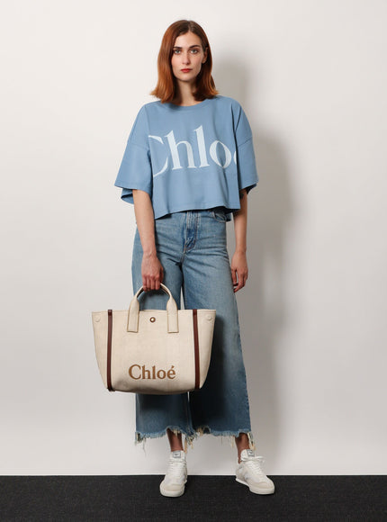 Chloe' Chloè Carry Canvas Shoulder Bag With Logo Embroidery