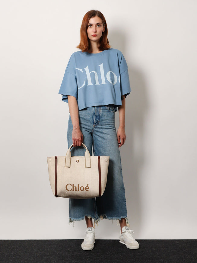 Chloe' Chloè Carry Canvas Shoulder Bag With Logo Embroidery